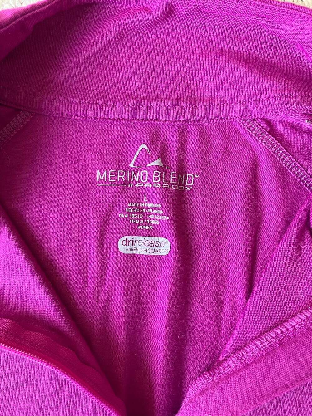 Paradox Merino Blend 1/4 Zip Long Sleeve Top Purple Women's Size L - Picture 3 of 10